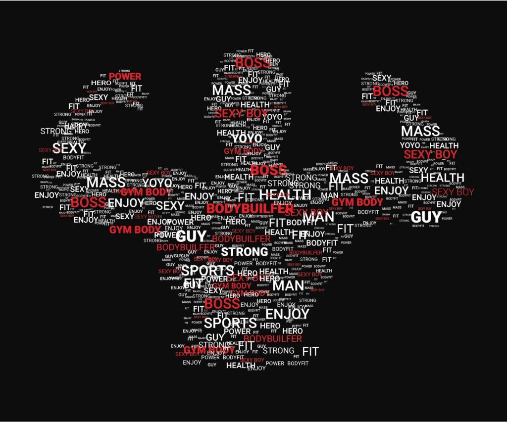 Word-art figure of a flexing athlete